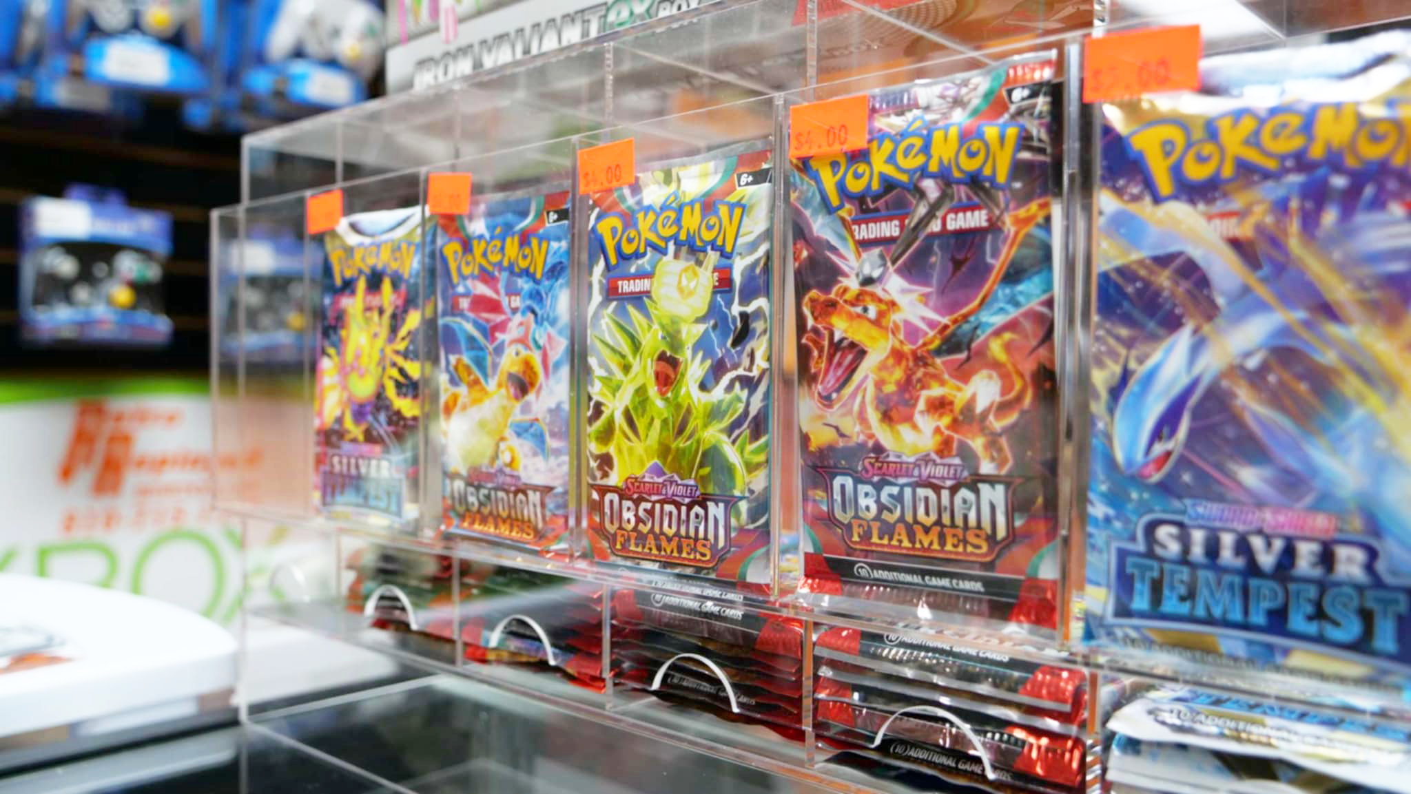 Image of Pokemon cards on display